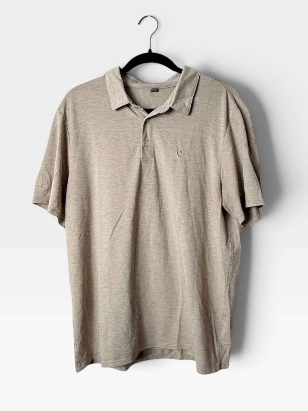 Vuori Knit Twill Men's Polo Shirt Size Large Tan Short Sleeve Lightweight (N)